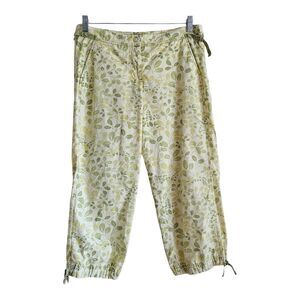 ELEVENSES ANTHROPOLOGIE Women 8 Capri Pants Green Yellow Leaves Cotton Waist 32"